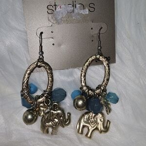Elephant Charm Gold‎ and Blue Earrings